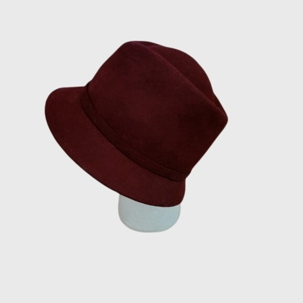 Lorenzo Burgundy 100% Wool Cloche Hat Made in Italy Floral Accent Vintage - Picture 4 of 6